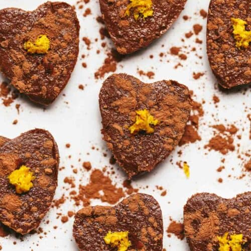 Vegan chocolate orange semifreddo dessert shaped like small hearts.
