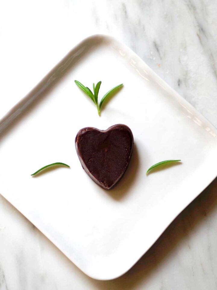 Vegan Chocolate Truffles for Valentine's Day with rosemary and pine nuts