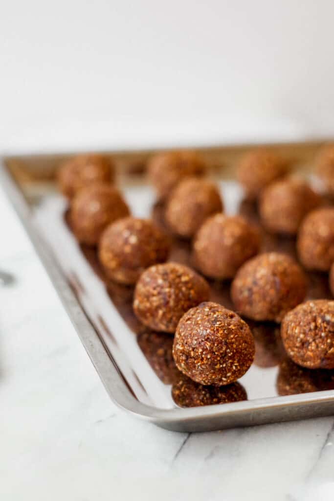 a tray of chocolate orange energy bites