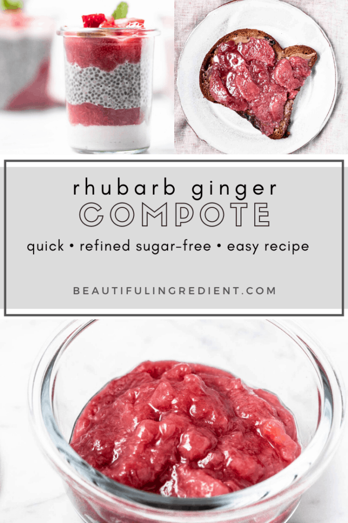 Three images of rhubarb ginger compote