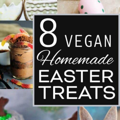 A collage of fun vegan Easter treats.