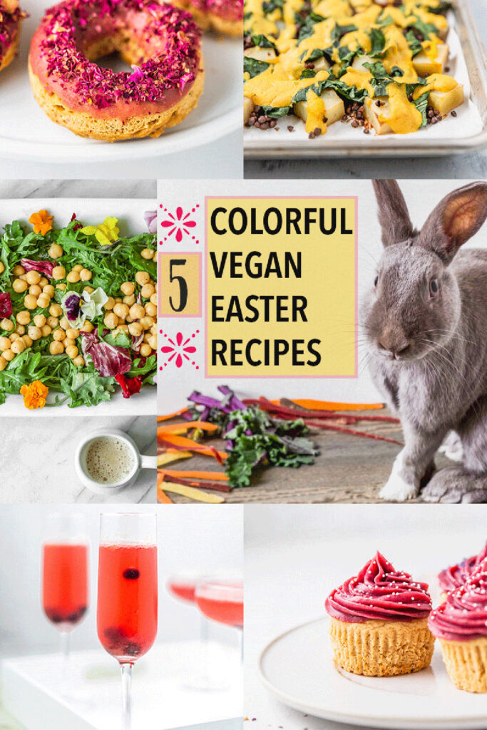 A collage of naturally colored, plant-based Easter food.