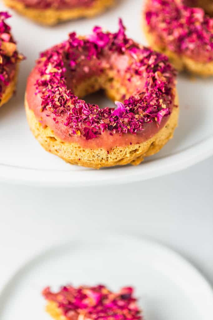 Lemon donuts with rose frosting and rose petals