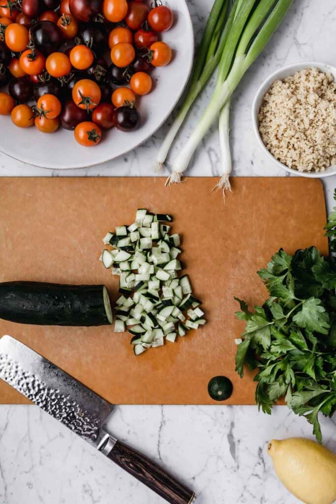 Prepping Quinoa Tabbouleh Salad