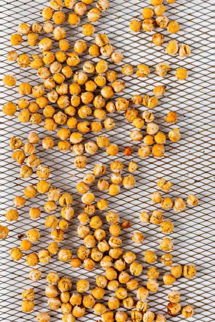 Crispy chickpeas on an air fryer tray