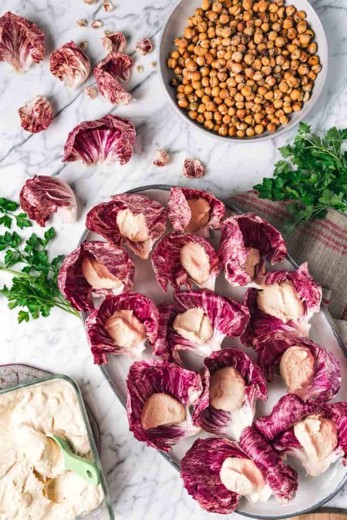 radicchio leaves stuffed with hummus