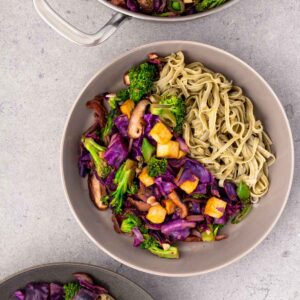 A bowl of veggie-packed tofu stir fry